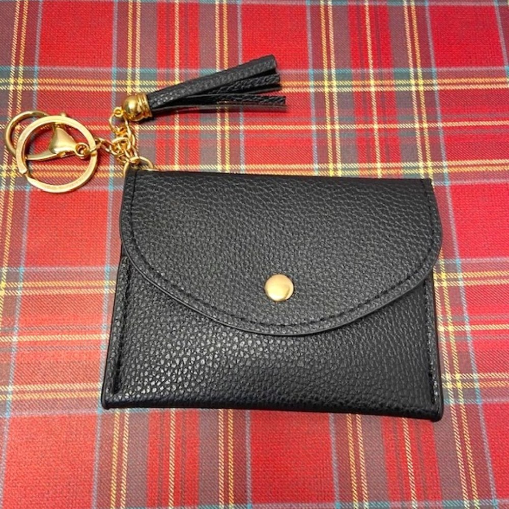 Small Black Wallet with Key Holder and Tassel